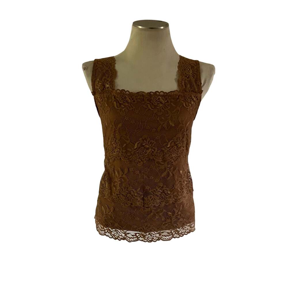 Vtg Y2K 2000s Light Brown Lace Tank Top Plus Sz 2X Cottagecore Forest Grunge
